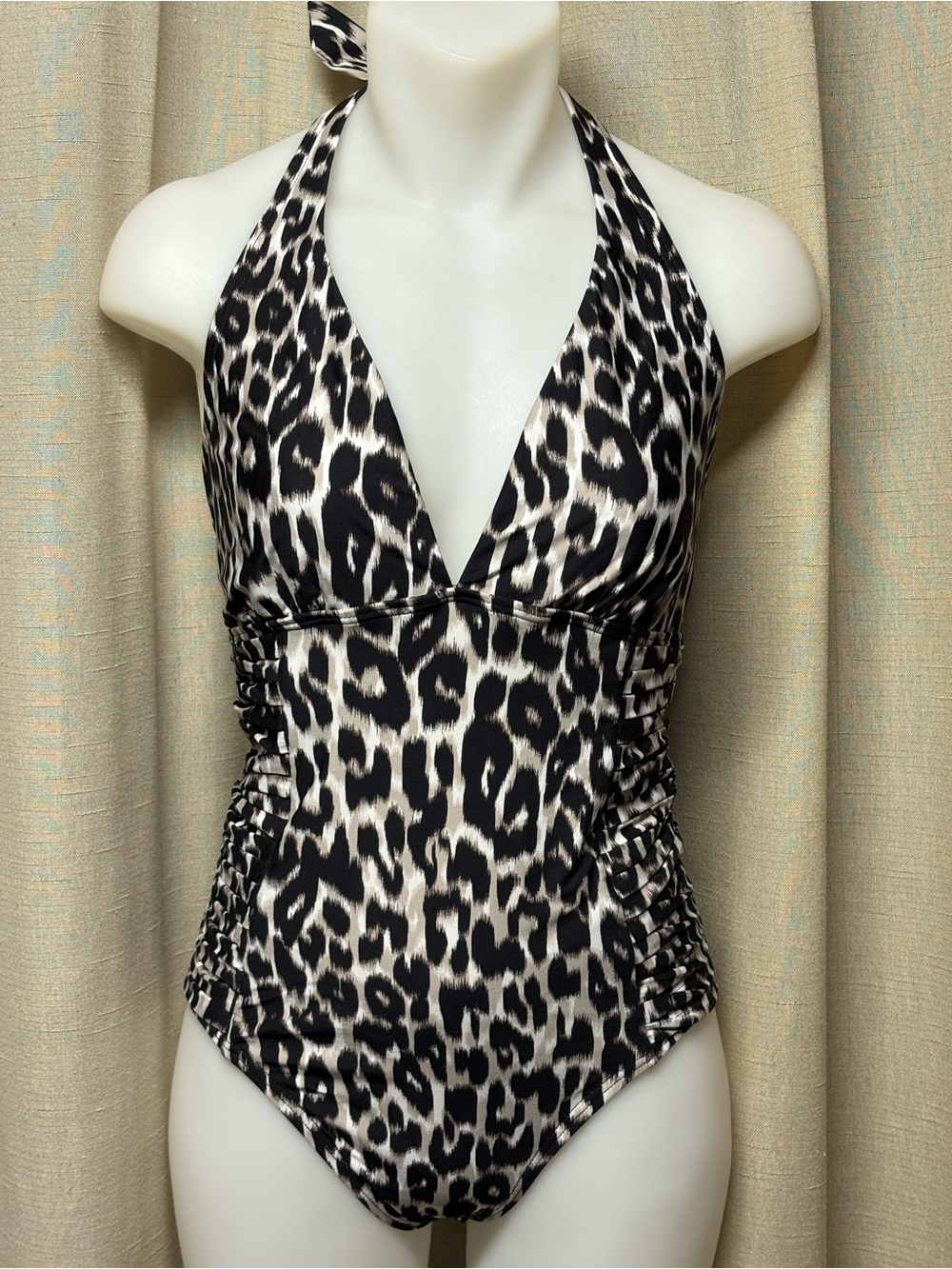 Calvin Klein Leopard-Print One-Piece Swimsuit - Black & Cream